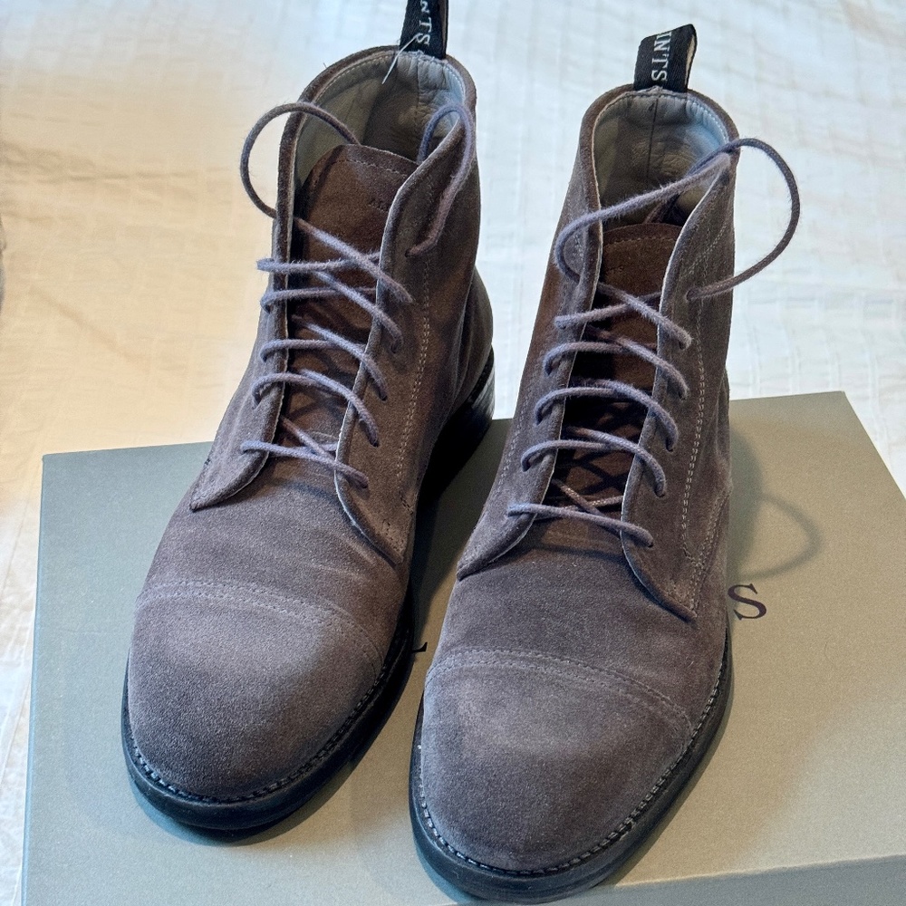 All Saints Mens Grey Lace-Up Boots